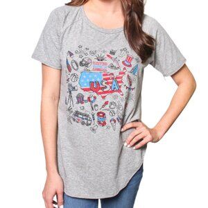 CANYON CREEK Women Short Sleeves Flowy USA Scoop Butt Gray Graphic T-Shirts